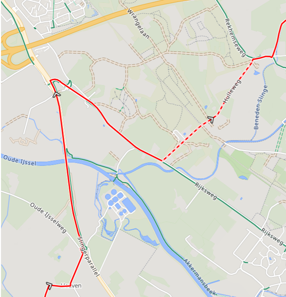 route fragment van hoe de ronde langs gaanderen rijdt via de gaanderenseweg de hulleweg op en dan langs het Onland weer verder