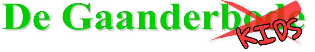 logo van de Gaanderkids. Het gaanderbodelogo in het groen met bode doorgekruist en vervangen door het woord kids in het rood